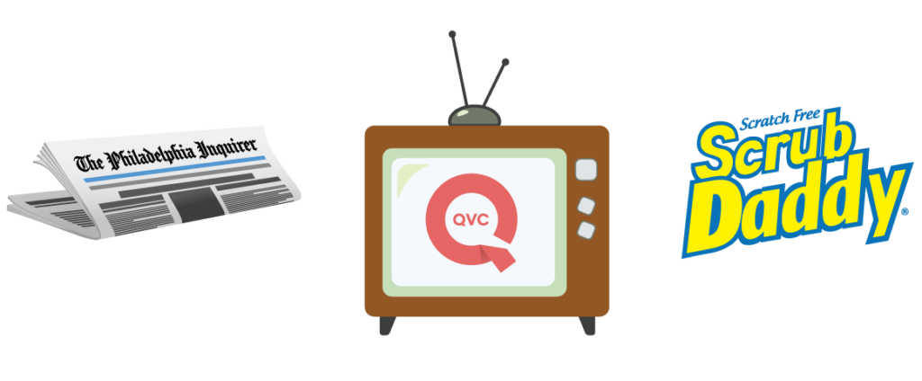 Philadelphia inquirer, QVC on TV, original scrub daddy logo