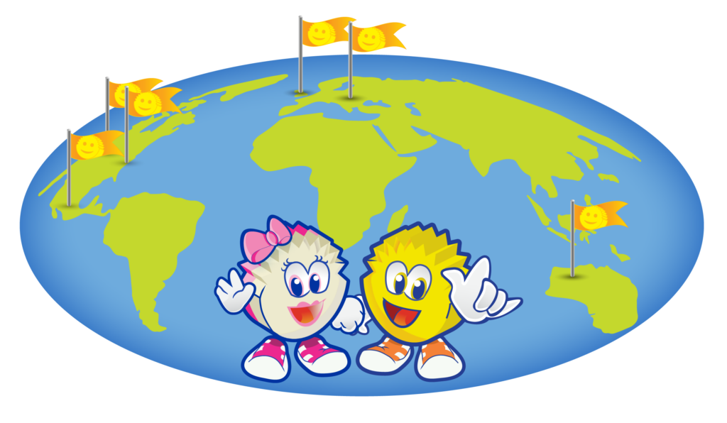 Scrub Mommy and Scrub Daddy on a Globe